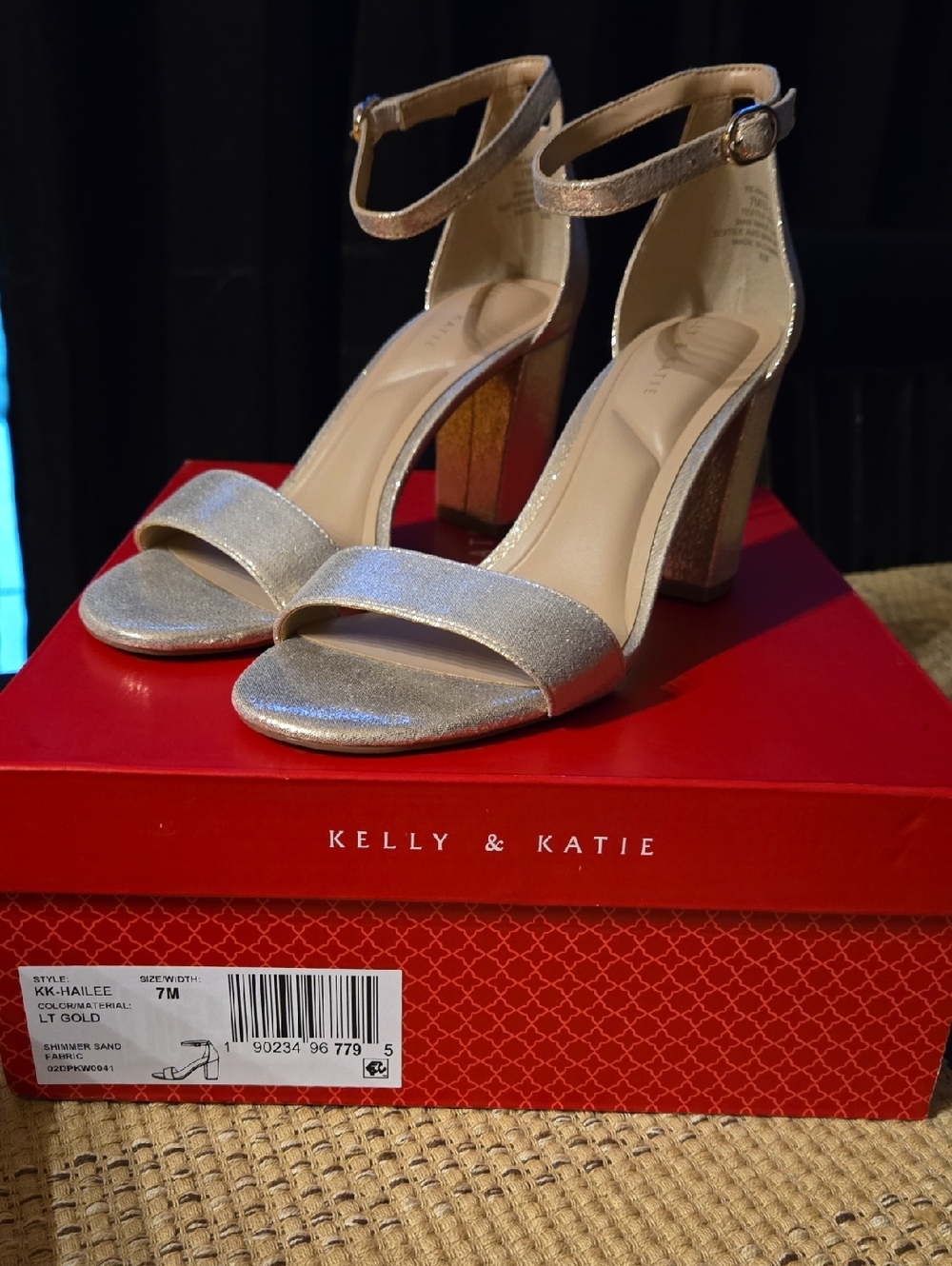 Kelly & Katie Light Gold Ankle-Strap Block Heel Sandals